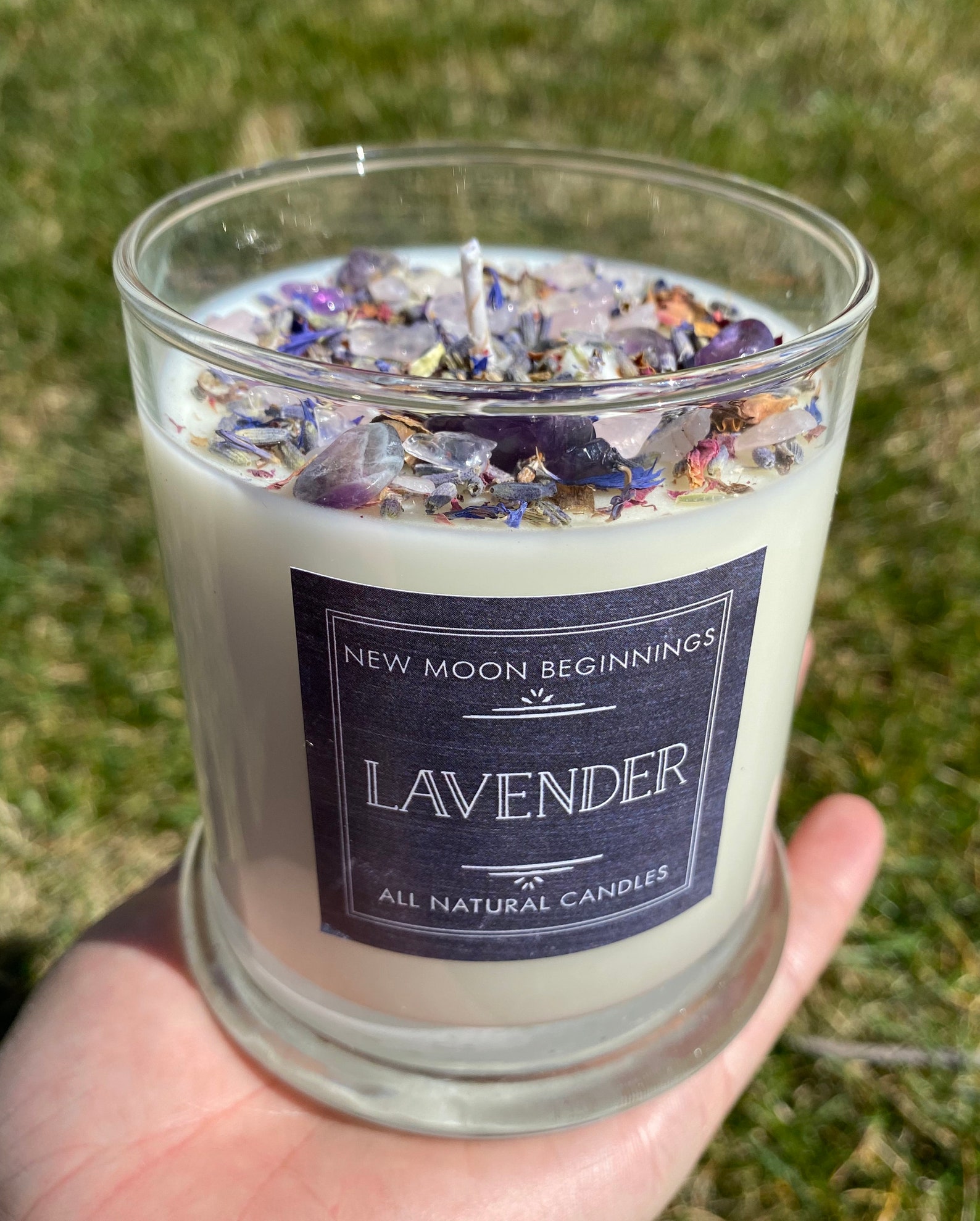 Lavender Candles Crystal And Herb Candles Aromatherapy Etsy
