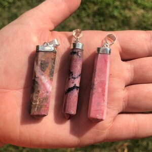 Rhodonite Pendant - Sterling Silver Rhodonite Necklace - Rhodonite Jewelry - Crystal Necklace - Polished Rhodonite Pendant image 2