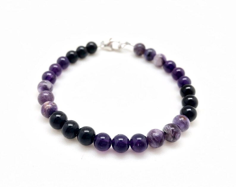 Protection Bracelet 6mm beads black tourmaline, amethyst, & charoite bracelet healing crystal bracelet black tourmaline bracelet image 4