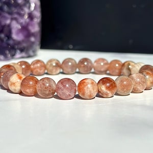 Oregon Sunstone Bracelet - 8mm Sunstone Beaded Bracelet - Sunstone from Oregon Crystal Elastic Bracelet - Sunstone Crystal Bracelet