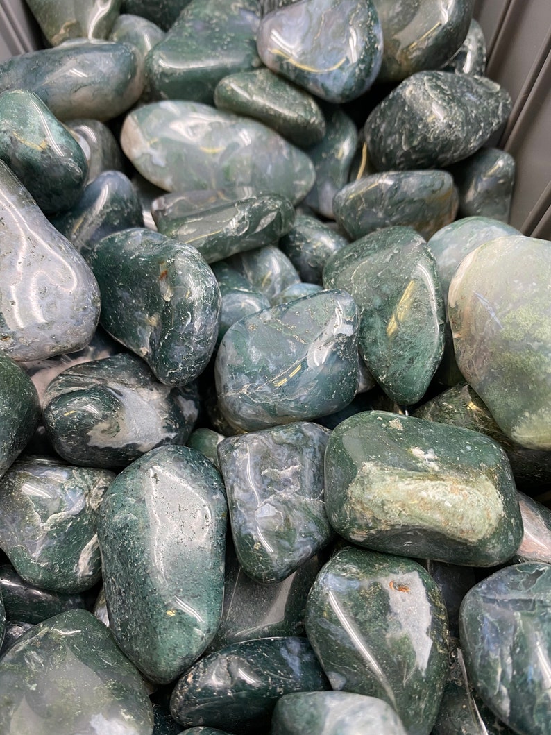 Moss Agate Tumbled Stone XL Multiple Sizes Available Tumbled Moss Agate Crystal Polished Moss Agate Chunky Green Mocha Stone image 5