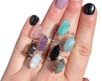 Double Terminated Crystal Ring - Sterling Silver - Sizes 4 to 10 (US) - Chakra Crystal Gem Ring - Crystal Ring - Silver Energy Ring