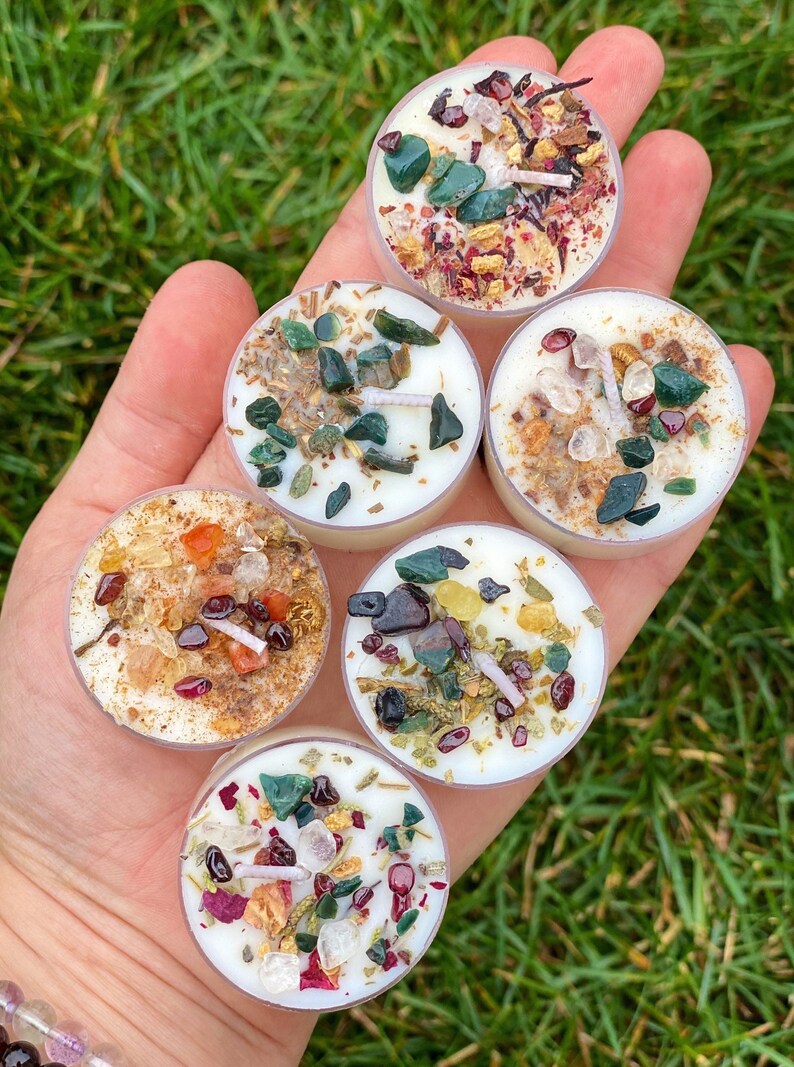 Crystals & Herbs Tealight Candles Soy Energy Candles - Etsy
