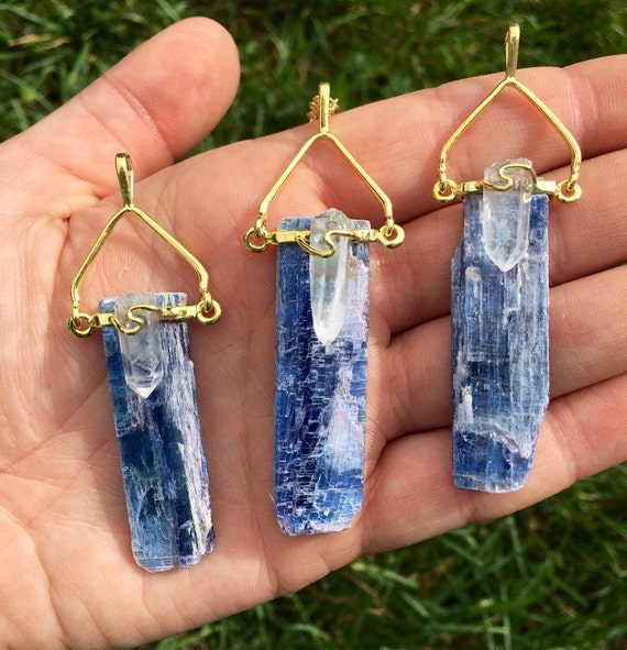Blue Kyanite Pendant W Quartz Crystal Point Blue Kyanite Necklace Raw Kyanite Quartz Pendant Blue Kyanite Jewelry 60 Off Etsy