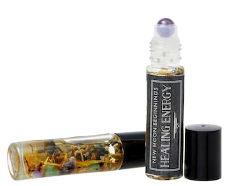 Healing Energy Oil Roller - Amethyst Crystal Roller Ball - Negative Energy Cleansing Oil - Crystals & Herbs - Energy Ritual Oil