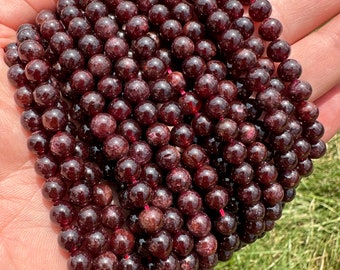 Garnet Bead Strands - Grade A - 6mm or 8mm Beads - Garnet Crystal Beads - Beads for Jewelry - Red Gemstone Beads - Polished Round Beads
