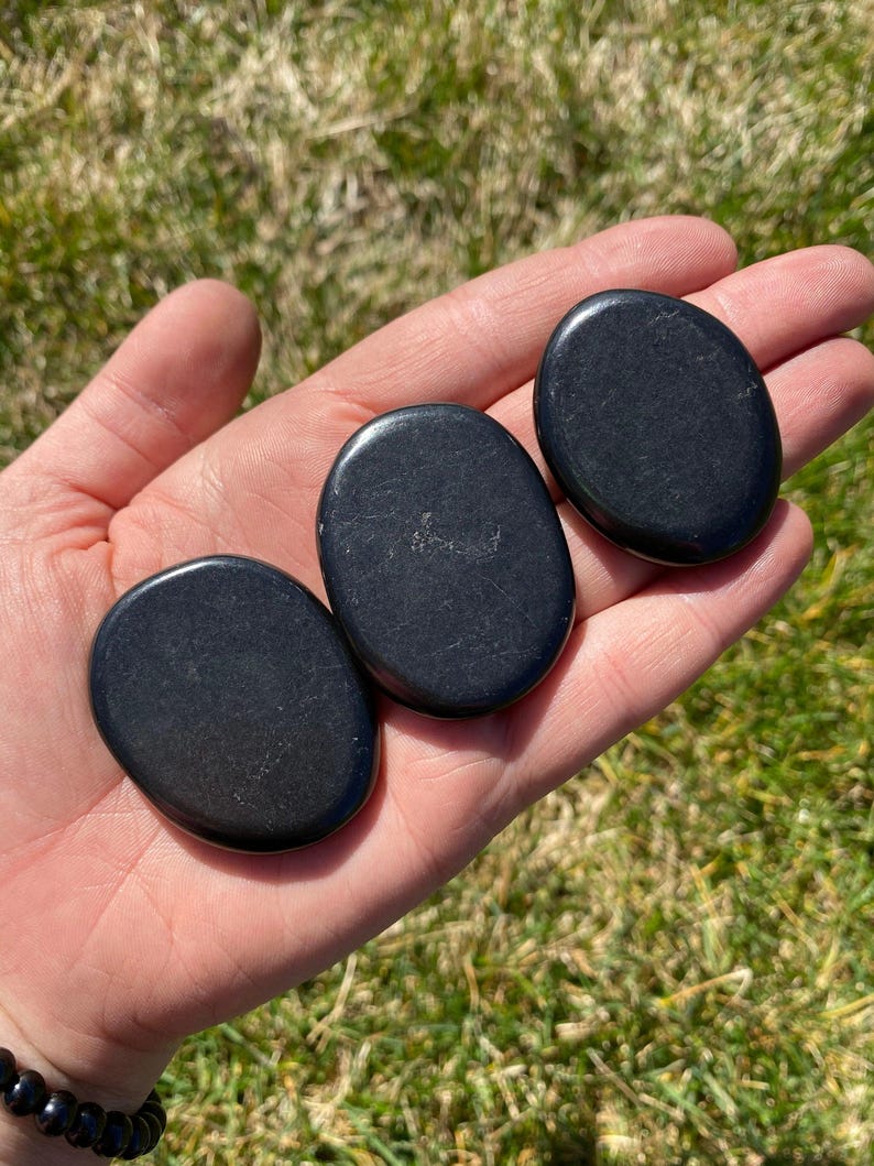 Shungite Worry Stone (1.25" - 2") Polished Shungite Crystal - Genuine Shungite Crystal Worry Stone - Shungite Palm Stone - EMF Protection image 5