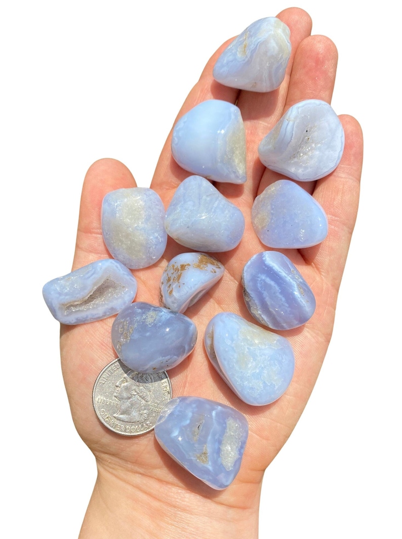 Chalcedony Tumbled Crystal Grade B Multiple Sizes Available Tumbled Blue Chalcedony Stone Polished Blue Chalcedony Gemstone image 2