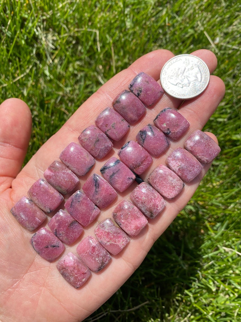 Cabujón de rodonita rectangular (1,49-1,88 cm) - Cabujón de rodonita pulida - Cabujón de cristal de rodonita pulida - Piedra rosa imagen 5
