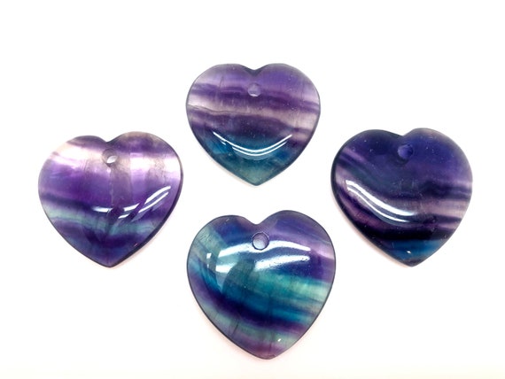 Fluorite Crystal Heart Pendant Rainbow Fluorite Crystal W Etsy