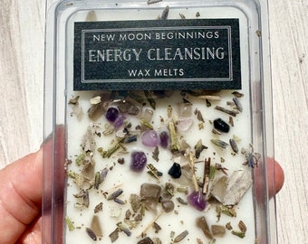 Energy Cleansing Wax Melts - Crystal and Herb Wax Melt - Protection Wax Melt - Soy Wax Melt - Home Cleansing Wax Melt - Handmade!