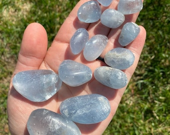 Blue Celestite Tumbled Stone - NOT polished - Multiple Sizes Available - Tumbled Blue Celestite Crystal - Blue Healing Crystal and Gemstone