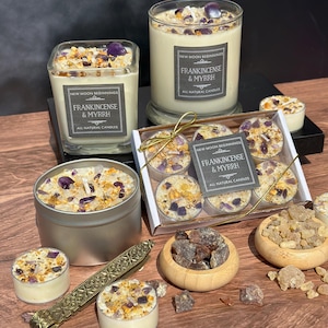 Velas de incienso y mirra - Vela navideña de cristal - Vela de incienso y pachulí - Velas de té de aromaterapia de soja - ¡Hechas a mano!