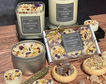 Frankincense & Myrrh Blend Candles - Holiday Crystal Candle - Frankincense and Patchouli Candle - Soy Aromatherapy Tealights - Handmade!