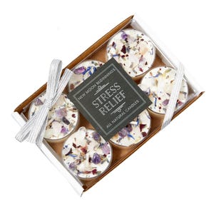 Stress Relief Candles - Lavender Candle or Tealights - Soy Aromatherapy Candle w/ Amethyst, Rose Quartz, Clear Quartz image 5
