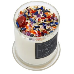 Meditation Candle - Nag Champa Candles - Soy Aromatherapy Candle for Meditation - Crystal Candle - Yoga & Meditation Gift - Nag Champa Scent 12oz Glass Jar