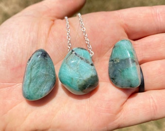 Emerald Stone Pendant - Tumbled Emerald - Emerald Necklace - Genuine Emerald Crystal - 100% Natural Emerald Jewelry - Crystal Necklace