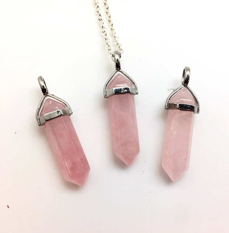 Rose Quartz Necklace Raw Rose Quartz Pendant Silver Raw - Etsy