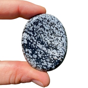 Snowflake Obsidian Worry Stone (~2&quot;) - Snowflake Obsidian - Polished Snowflake Obsidian Palm Stone - Tumbled Black Obsidian Crystal