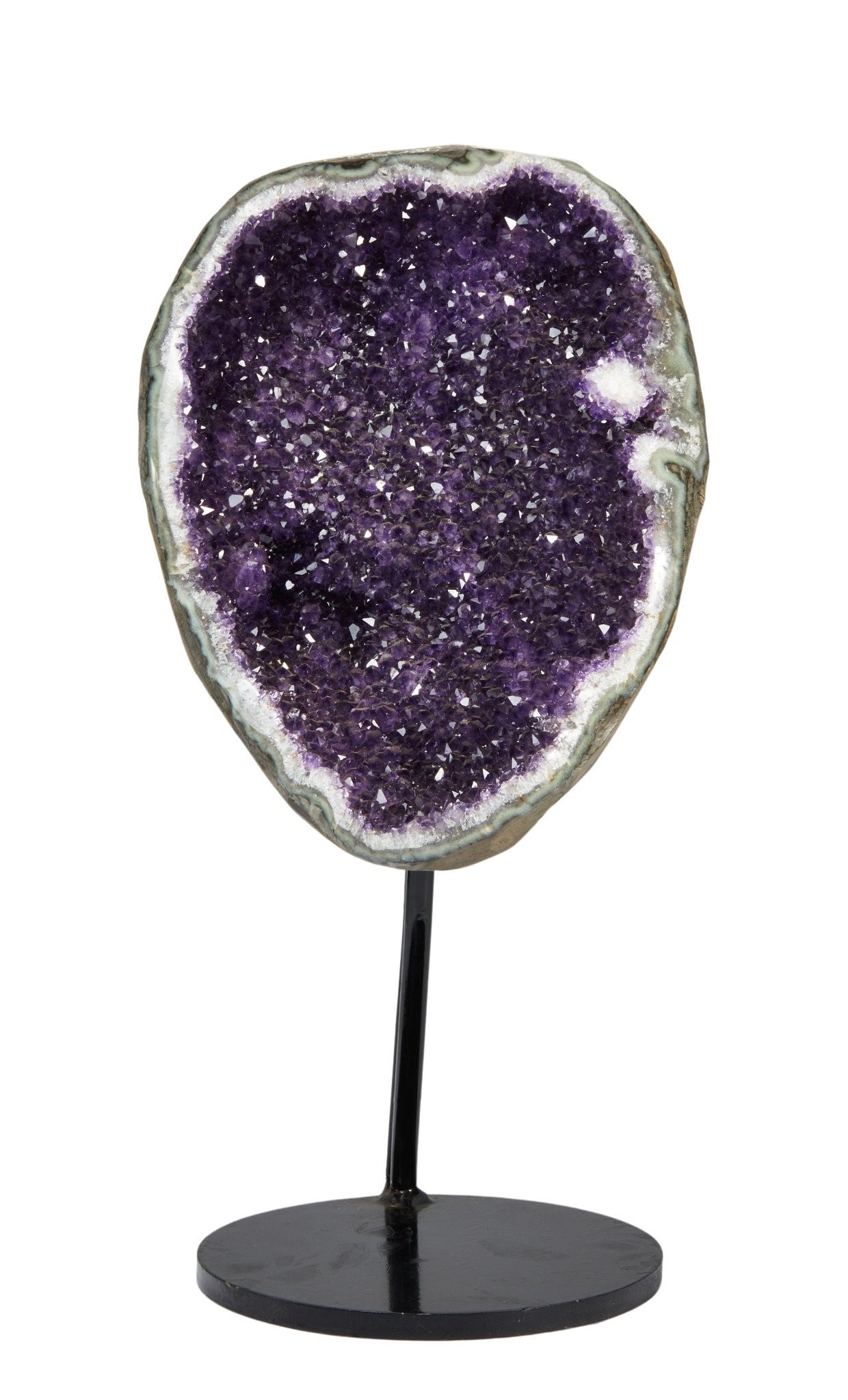 Raw Amethyst Cluster With Metal Stand - Large Crystal One Of A Kind Geode Rough On 32