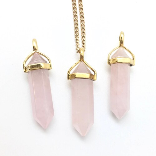 Rose Quartz Necklace Pink Crystal Gold Raw Rough Healing Stone Pendant Chakra UK 