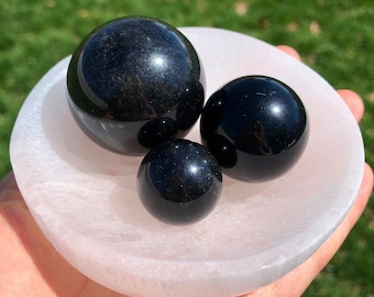 Black Obsidian Sphere - Polished Crystal Sphere - Root Chakra Stone - Obsidian Scrying Ball - Healing Crystal - Black Obsidian Crystal Ball