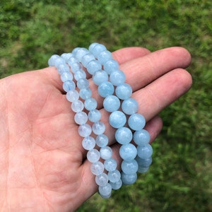 Aquamarine Bracelet AA Grade Aquamarine Elastic Bracelet Aquamarine Jewelry Blue Stretch Bracelet Genuine Aquamarine Gemstone image 8