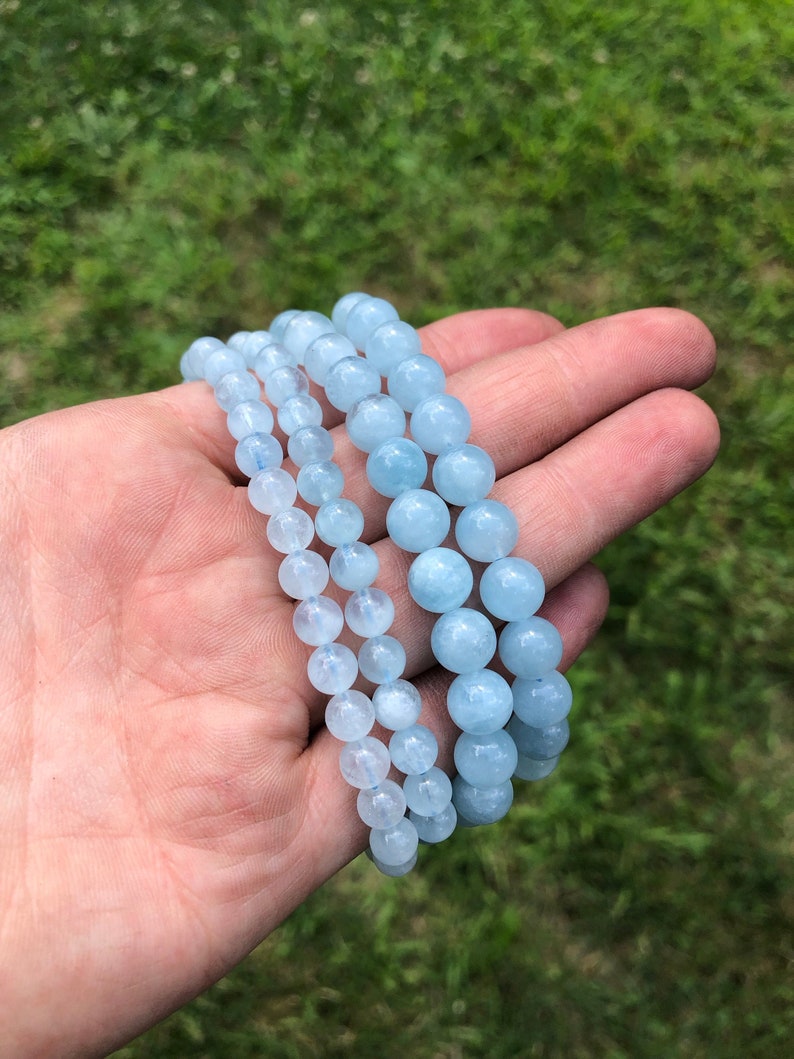 Aquamarine Bracelet AA Grade Aquamarine Elastic Bracelet Aquamarine Jewelry Blue Stretch Bracelet Genuine Aquamarine Gemstone image 8