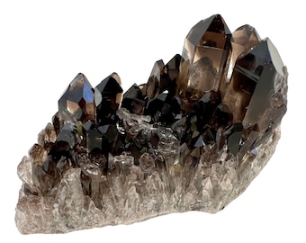 Cúmulos de cuarzo ahumado (1,35-16,50 cm). Cúmulos de cristal de cuarzo ahumado en bruto de calidad extra. Puntas de cuarzo ahumado en bruto. Cúmulos de cuarzo ahumado natural.
