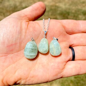 Aquamarine Stone Pendant (0.5") - Tumbled Stone - Aquamarine Necklace - Polished Aquamarine Crystal Pendant - Aquamarine Teardrop Pendant image 3