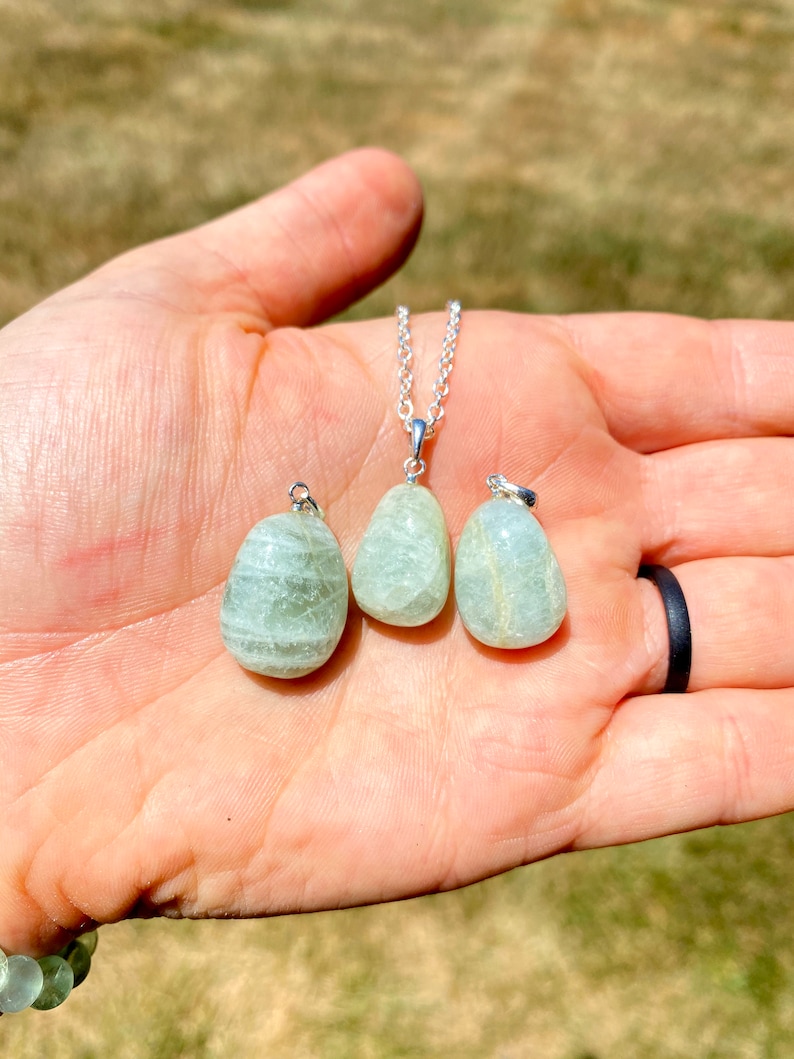 Aquamarine Stone Pendant (0.5") - Tumbled Stone - Aquamarine Necklace - Polished Aquamarine Crystal Pendant - Aquamarine Teardrop Pendant image 3