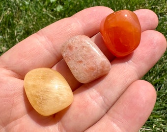 Sacral Chakra Stone Set -  Sacral Chakra Crystals - Carnelian, Sunstone, & Orange Calcite - Svadhisthana  - Sacral Chakra Gemstone Set
