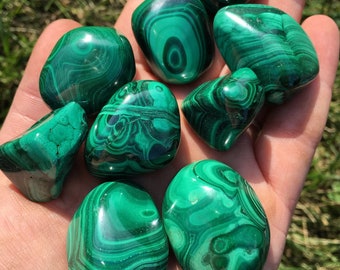 Malachite Tumbled Stone - Multiple Sizes Available - Tumbled Malachite Crystal - Polished Green Malachite Gemstone - Natural Malachite Stone