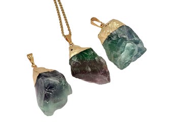Rainbow Fluorite Pendant - Raw Fluorite Crystal Necklace - Rough Rainbow Fluorite Stone Pendant - Rainbow Fluorite Jewelry - Crystal Pendant
