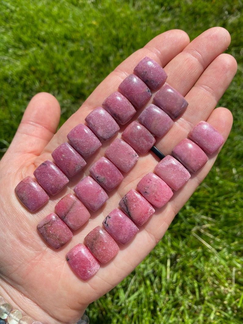 Cabujón de rodonita rectangular (1,49-1,88 cm) - Cabujón de rodonita pulida - Cabujón de cristal de rodonita pulida - Piedra rosa imagen 7