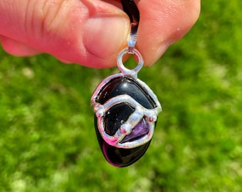 Protection Shield Amulet - Amethyst, Black Tourmaline, & Black Obsidian - Protection Amulet - Crystal Necklace - Aura Protection Crystals