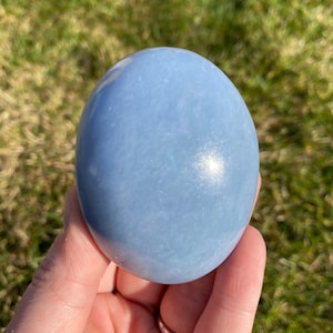 Angelite Palm Stone (Anhydrite) Peru (~2&quot; - 2.8&quot;) - Angelite Worry Stone - Polished Angelite Stone - Angelite Crystal - Anhydrite Crystal