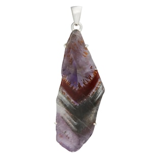 Super 7 stone pendant sterling silver - super seven melody stone slice - cacoxenite crystal pendant - super seven 310