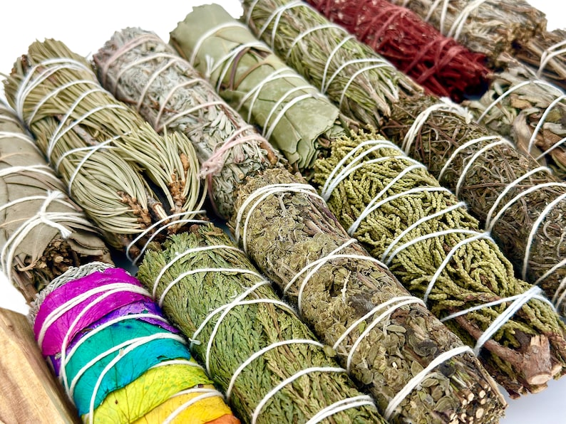 a bunch of different types of herbs on a table