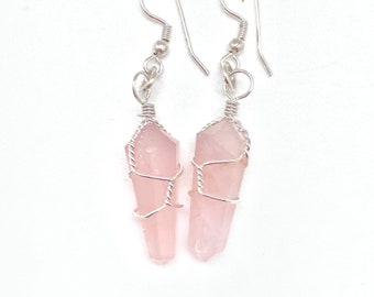 Rose Quartz Earrings - Crystal Earrings - Rose Quartz Dangle Earrings - Drop Earrings - Crystal Earrings - Rose Quartz Points