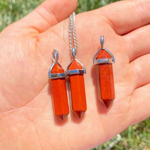 Red Jasper Necklace - Polished Red Jasper Pendant - Crystal Point Pendant - Red Crystal Pendant - Red Jasper Gemstone Pendant