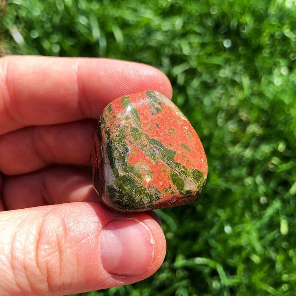 Unakite Tumbled Crystal - Multiple Sizes Available - Polished Unakite Stone - Tumbled Green Unakite Gemstone - Green and Pink Healing Stone