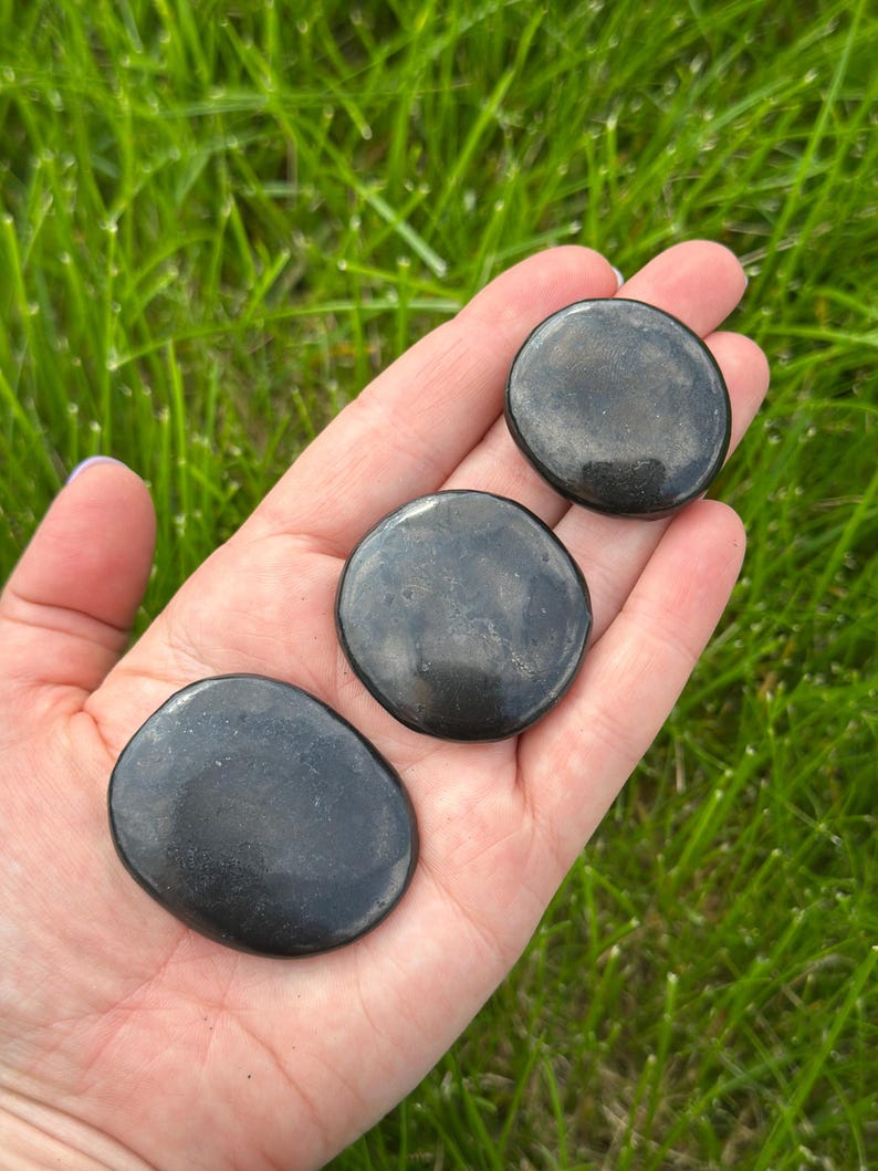 Shungite Worry Stone (1.25" - 2") Polished Shungite Crystal - Genuine Shungite Crystal Worry Stone - Shungite Palm Stone - EMF Protection image 7