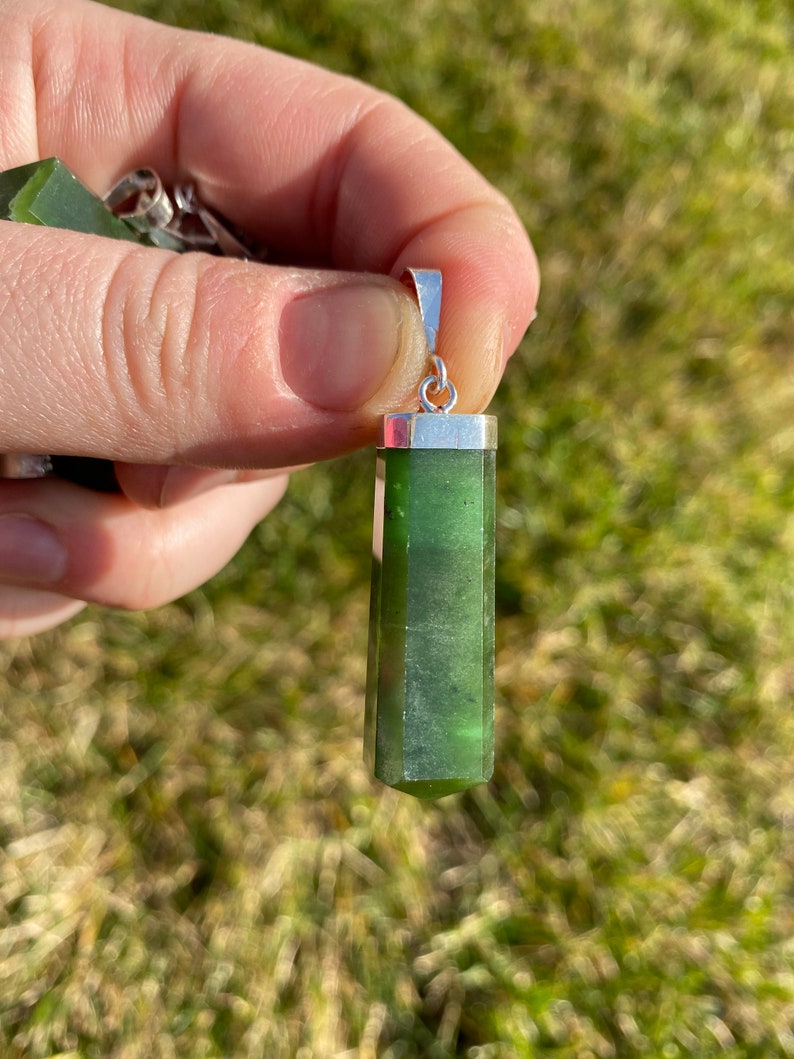 Nephrite Jade Stone Point Pendant - Sterling Silver Pendant - Polished Nephrite Jade Point - Jade Jewelry - Crystal Necklace image 9