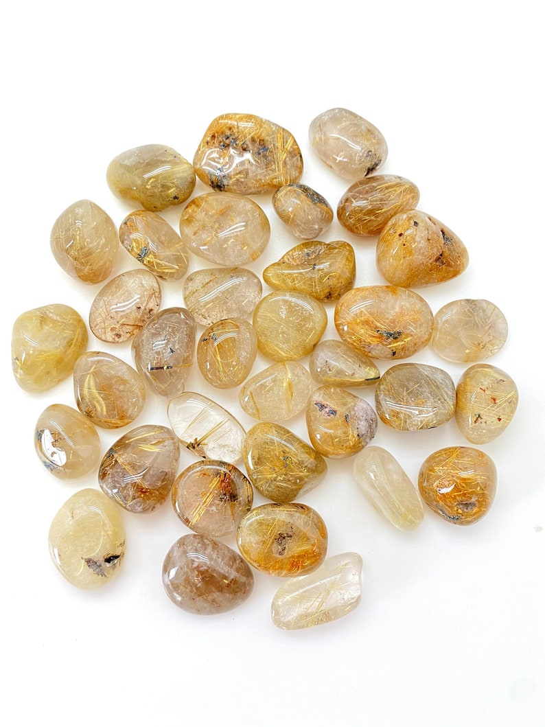 Golden Rutilated Quartz Tumbled Crystal Grade AA Multiple Sizes Available Tumbled Rutilated Quartz Stone Polished Rutilated Quartz image 1