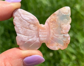 Flower Agate Butterfly - Carved Flower Agate Crystal Butterfly - Flower Agate Butterfly Carving - Miniature Flower Agate Butterfly Figurine