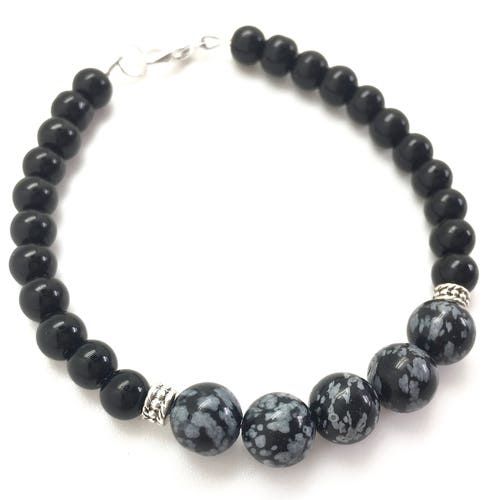 Snowflake Obsidian and Black Obsidian Bracelet - Healing Crystal Bracelet - Emotional Healing and Protection - Obsidian Gemstone Beads