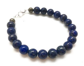 Energy Bracelet - Lapis Lazuli and Pyrite - Lapis Lazuli Bracelet - Pyrite Bracelet - Positive Energy jewelry - Healing Crystal Bracelet