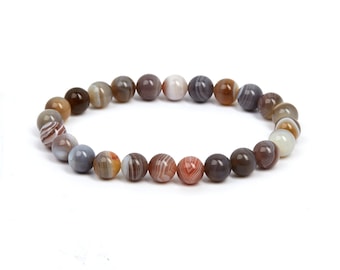 Botswana Agate Bracelet - 8mm Elastic Bracelet - Crystal Bracelet - Botswana Agate Jewelry - Genuine Botswana Agate Gemstone