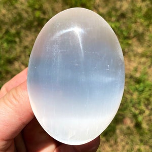 Selenite Palm Stone - 7 Design Options - Polished Engraved Selenite Worry Stone - White Crystal Palm Stone - Tumbled Protection Palm Stone